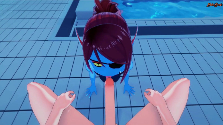 Hentai Smash: The mermaid Undyne gets POV fucked in the pool, creampie -...