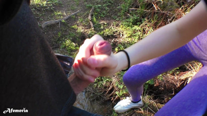 Afemeria: Girlfriend sucks huge dick and doggy fucks in forest POV