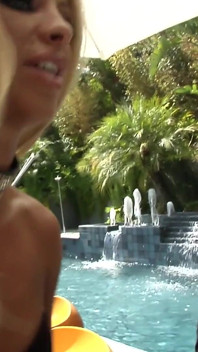 Blonde MILF Teases Brunette's Prolapsing Rosebud Poolside