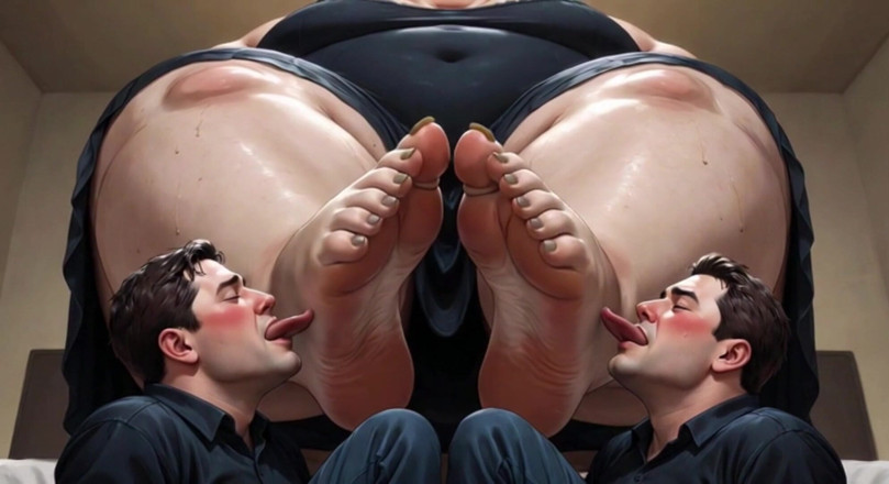 YOUR BEST FANTASY: Obese SSBBW Foot Domination - Male Slaves Cleaning Her Big Soft...