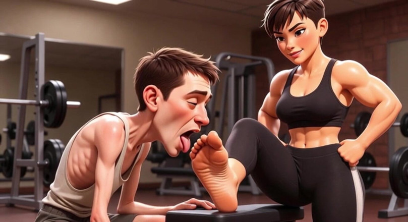 YOUR BEST FANTASY: Strong Muscular Woman Makes Skinny Slave Lick Her Feet