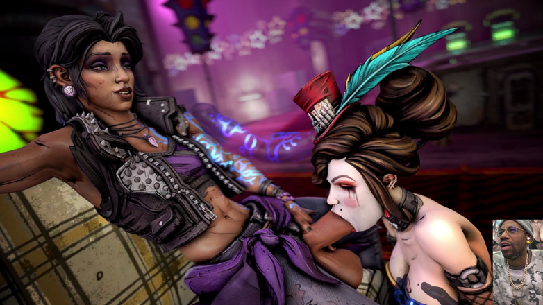 L6RD7BLU3 FUTA: Twee opruimende sletten likken op een transgender grote zwarte lul...