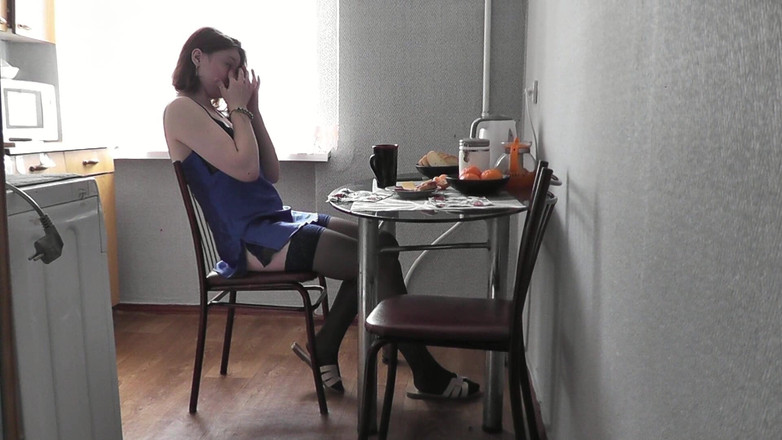 Assol: Cute Girl. Sexy Assol in Erotic Lingerie Peignoir Stockings Makes...