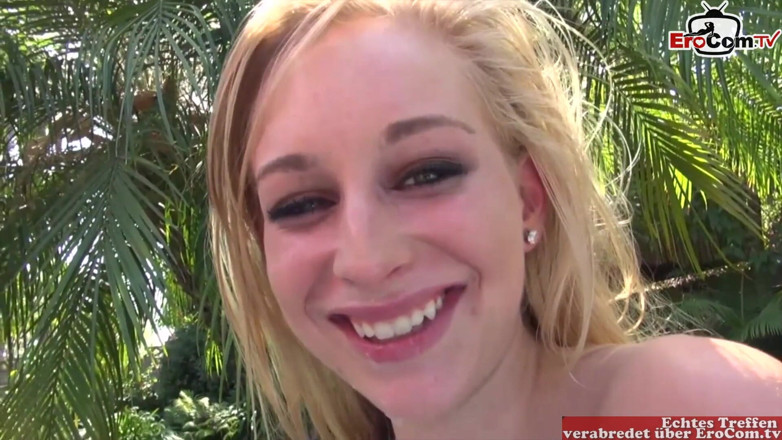 EroCom: Blonde Teen with nice tits fucks outdoor with the stranger