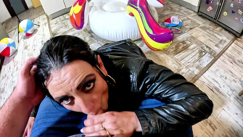 MilfyCalla: Dominant Biker Leather MILF Inflatable Office Fantasy. Beach Balls, Oral,...