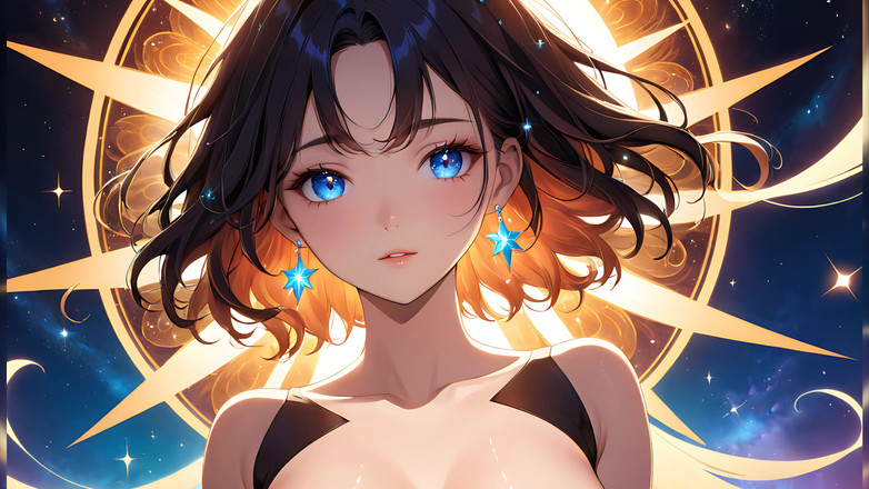 LustRender: Cosmic serenity: gadis cantik dengan stardust di pipinya