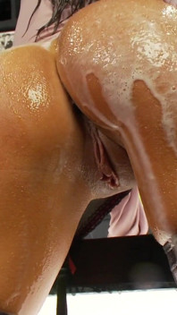 Hot MILFs in lingerie touch each other after pouring brew all over their odies