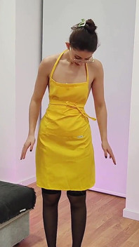 Stunning Brunette Sexy Apron Fetish Ballgagged Tape Bondage