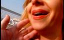 Lucky Cooch: Blonde and redhead babe giving an outdoor interview