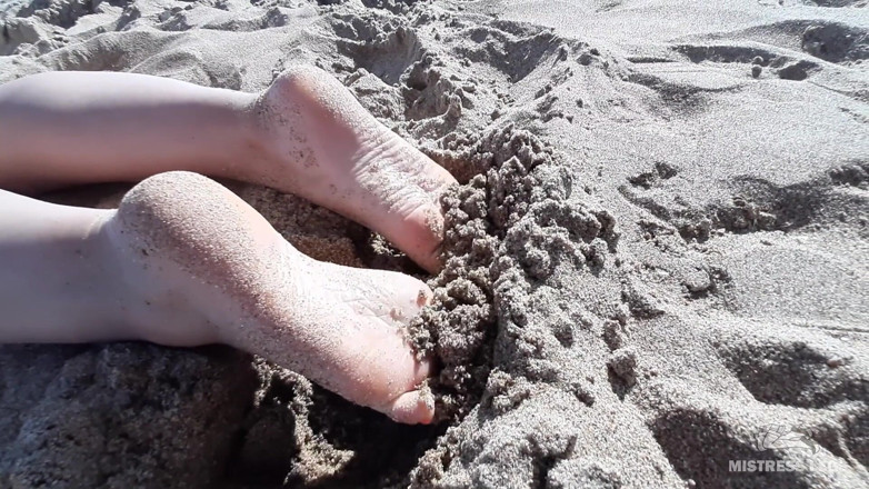 Mistress Legs: Mistress legs barefoot on the summer sea beach