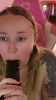 BJ on Huge Black Dildo