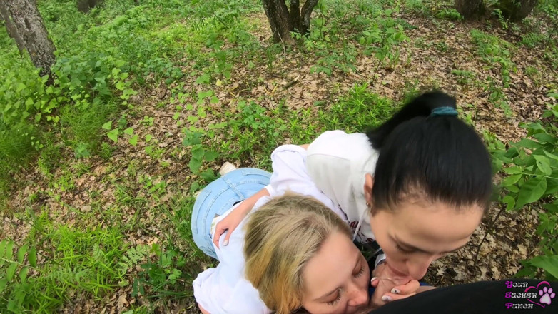 YSP Studio: Two girlfriends suck cock in the woods - POV
