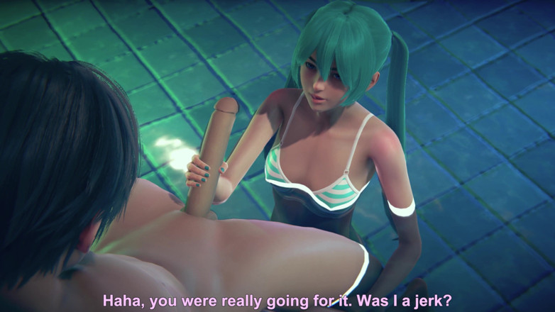 Waifu club 3D: Miku jerking off big cock, cum in the pool and...