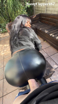 Her Shiny Latex Pants Take a Massive Cumshot