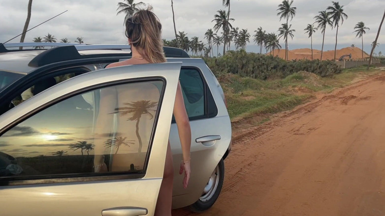 Batty Lux: Naked Busty Blonde Walks by Car on Public Road