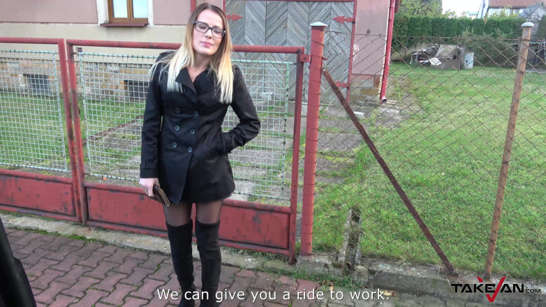 Take Van: Hot secretary convinced to fuck in van with horny stranger