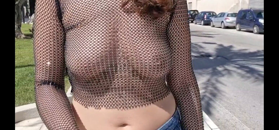 JonDickFlash: I Flash My Tits in a See-through Blouse While Walking...