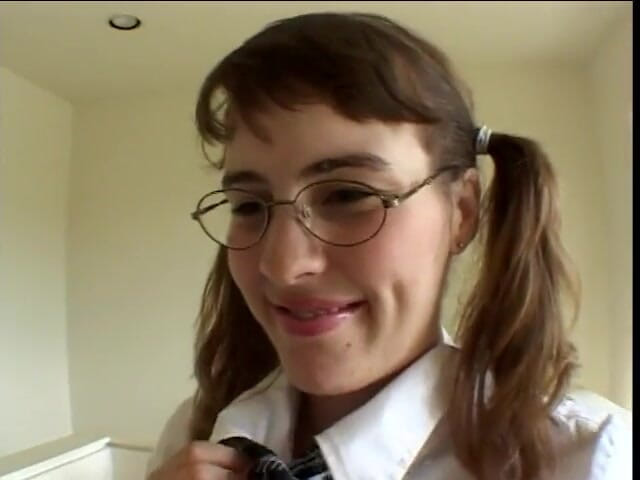 First Black Sexperience: Brunette college girl gets black cum on glasses