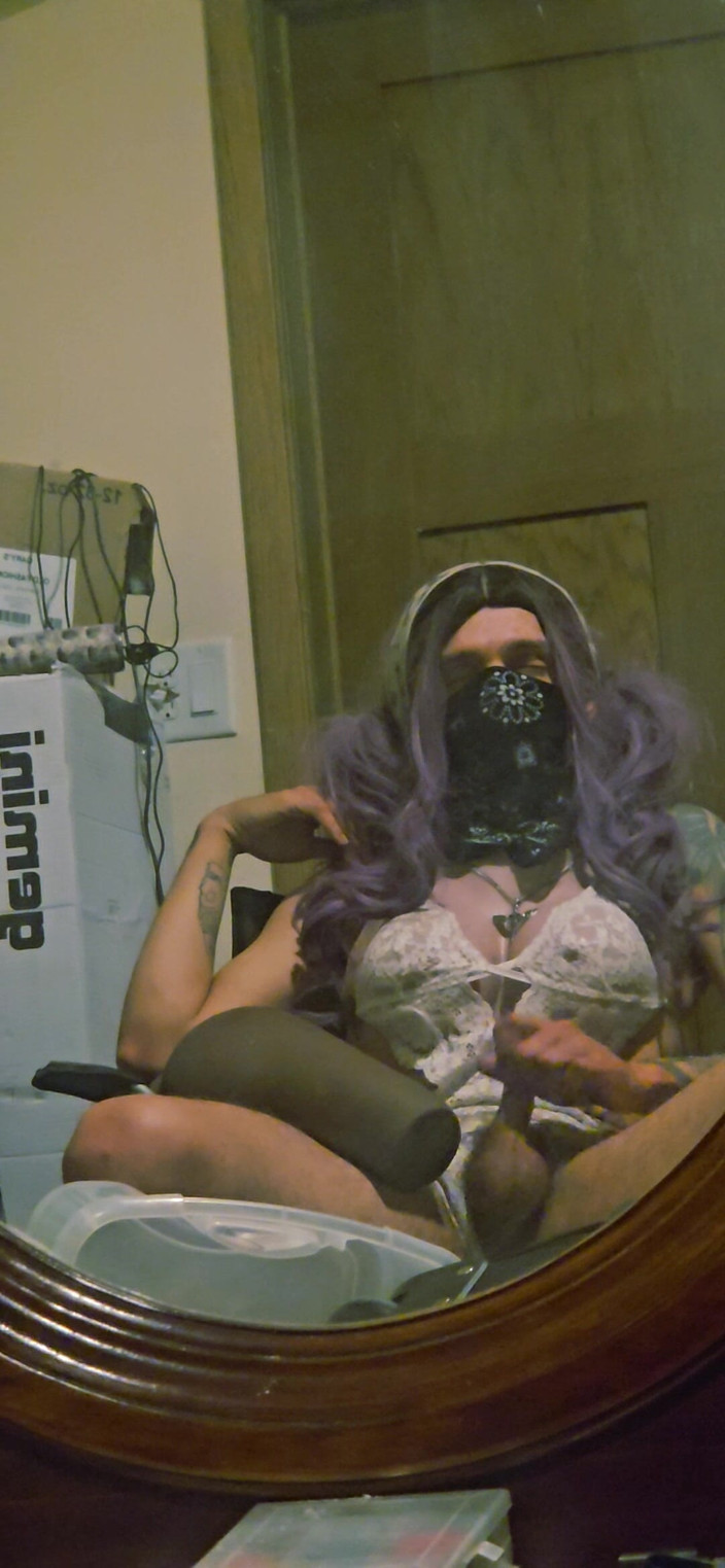 Natalie Slax: Purple-haired Sissy Slut in Lace - Tgirl Creampie &amp; Cum Play