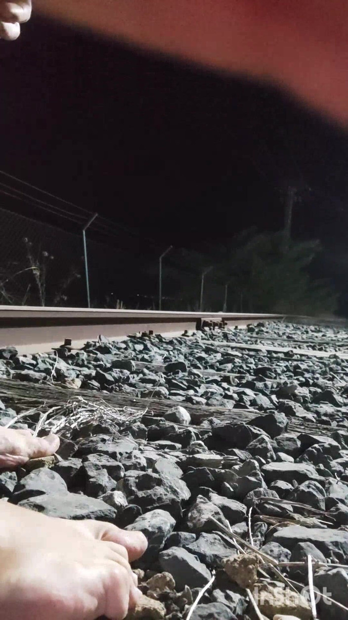 Morbosete000: Naked and Pissing on the Train Tracks