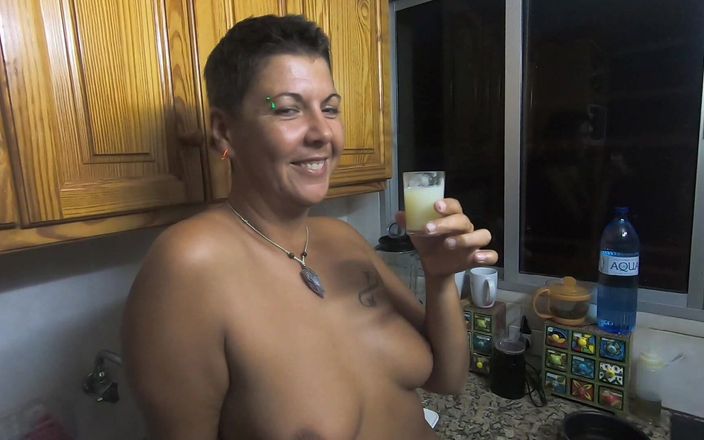 Carrotcake19: Girlfriend drinks a lots of saved cum from a shotglass