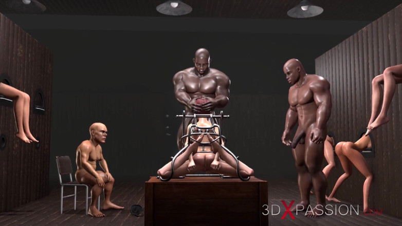3dxpassion: Two black men and dwarf fuck young slaves in the...