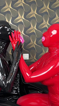 Double Dildo Blowjob with Condom Hoods