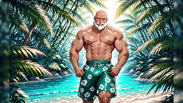 Erotic Man: Bel vecchio calvo senza camicia