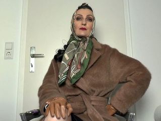 Lady Victoria Valente: Silk Headscarves with a Brown Winter Coat