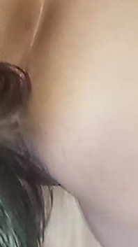 Fucking a Squirting MILF's Pussy Using a Dildo and a Condom. Suddenly Stopped Because Someone Knocked on the Door