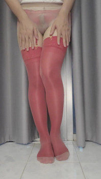 Sissykanisa's Lingerie Collection Ep20 Part2: Red Shiny Stocking with Pantyhose on Top