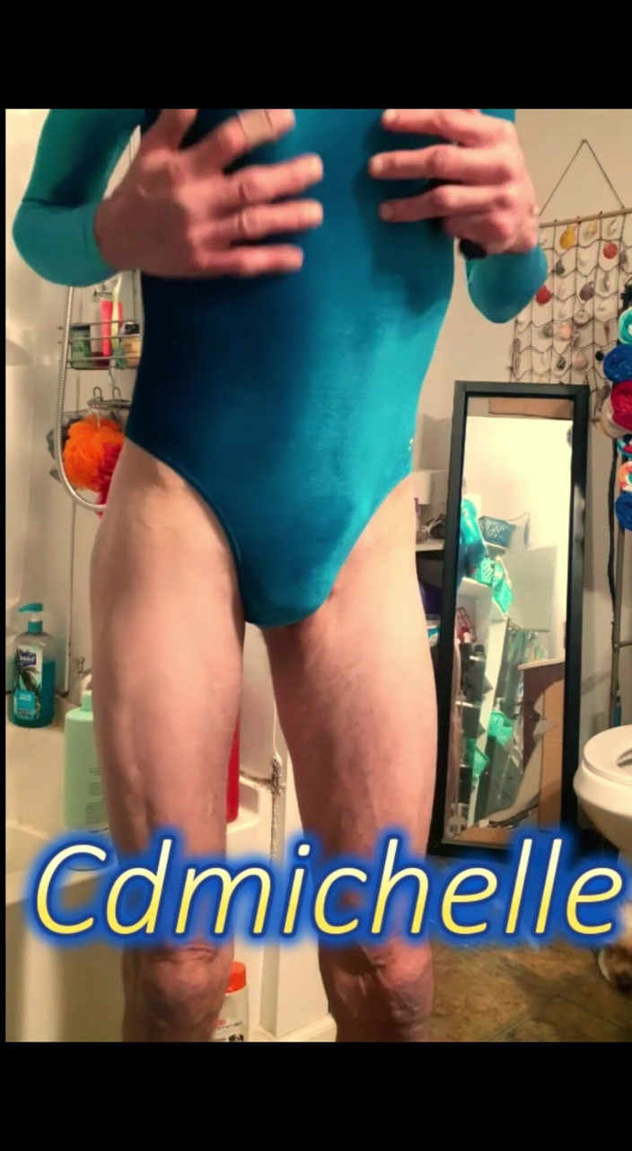 Crossdressers Cd Michelle wearing sexy lingerie: Cdmichelle Putting on Pantyhoes,black Onepiece Thong Bodysuit with White Dress...