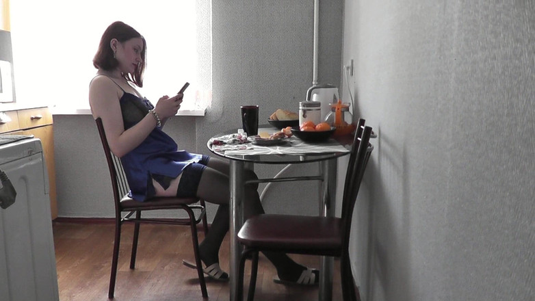 Assol: Cute Girl. Sexy Assol in Erotic Lingerie Peignoir Stockings Makes...