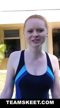 Horny ginger Ruby Red fucks her swim instructor by the pool