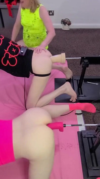 British Femdom MILF Helps Her Boys Train on 2 Fucking Machines