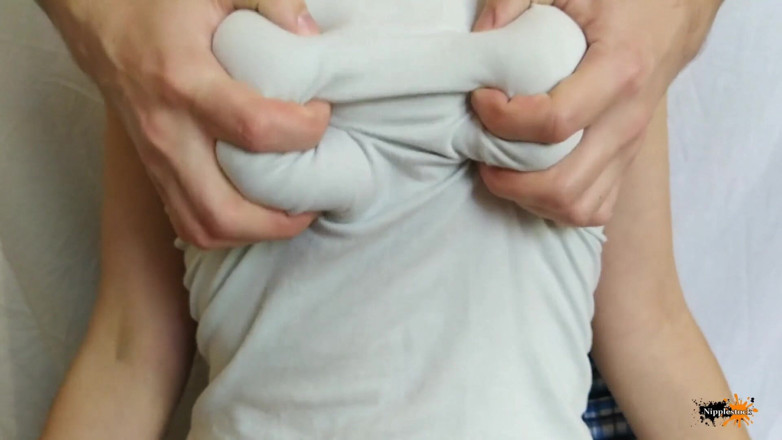 Nipple Stock: Ripped clothes to suck natural big tits. Horny nipples