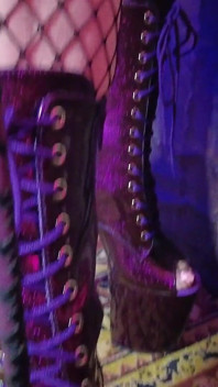 Dominatix Eva Latex Femdom Fetish Purple Rubber Big Ass MILF BDSM Solo Fuck Machine Hot High Heels
