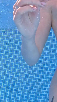 Nude Pool Tease and Masturbation While He Watches