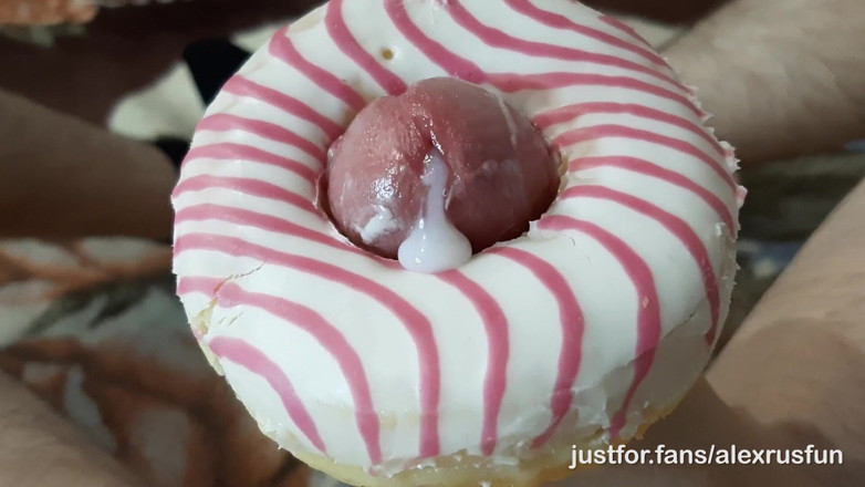 AlexRusFun: Horny skinny teen fucks a donut with a big dick