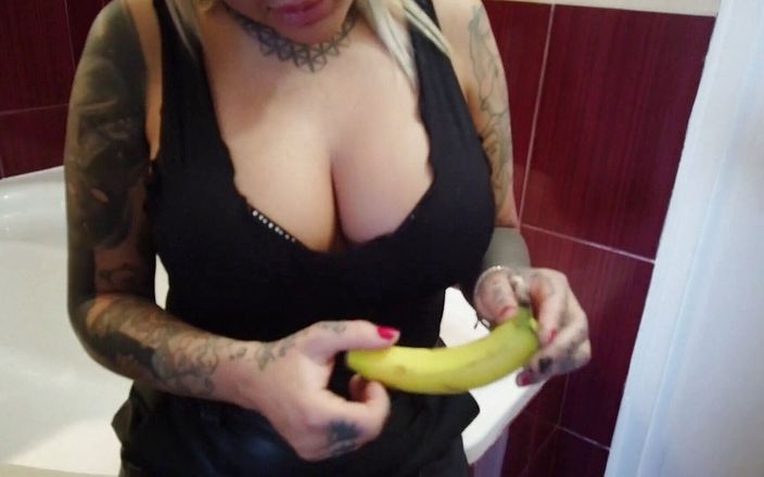 Fetish Videos By Alex: A banana is trampled by a blonde tattooed MILF
