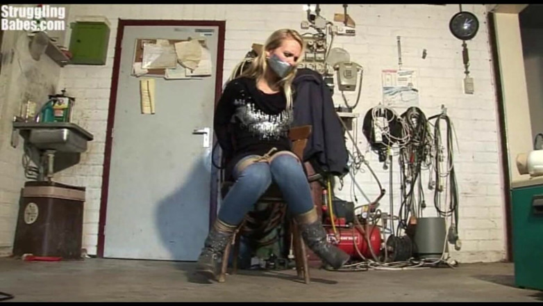 Submissed: Dutch Girl Chair-tied Mouth Taped Struggling