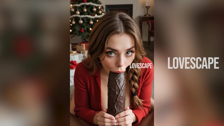 Lovescape: Enrolado em vermelho: beleza desembrulhada e martelada por garanhão preto