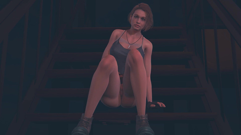 Waifu club 3D: Jill Valentine masturbates on the stairs