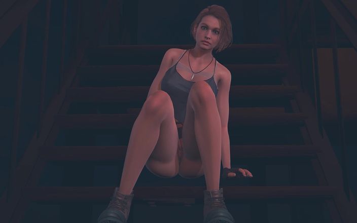 Waifu club 3D: Jill Valentine masturbates on the stairs