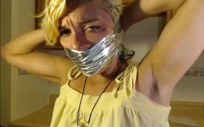 Selfgags classic: Rosalyn receives her worn panty delivery! *tight &amp;amp; massive tape gag*