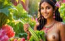 AI Girls: Beautiful Big Breasted Nude Indian Elf Girl with Celery