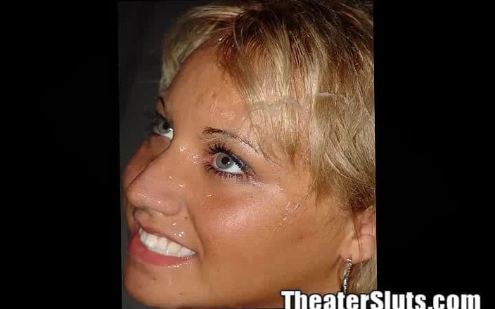 Theater Sluts: 偽の乳首ふしだらな女輪姦ポルノ劇場顔面精子売春婦ジャスミン飼いならめはラッキールーザーディックスを喜ばせます