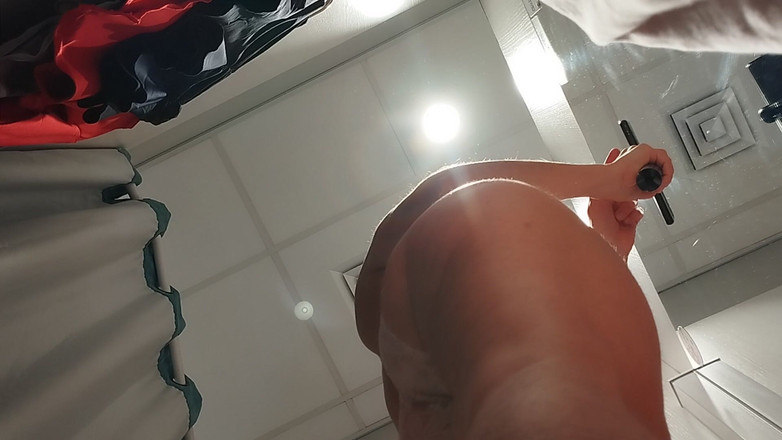 Amateur_MS: Exy Brunette in Dressing Room, Hairy Pussy, Big Ass, Big...