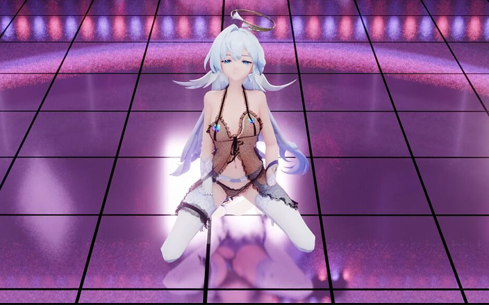 MikuMotion: 모킹버드 - 뭔가 검은색 노출된 란제리 끈 팬티 무대 공연 흰색 실크 팬티스타킹