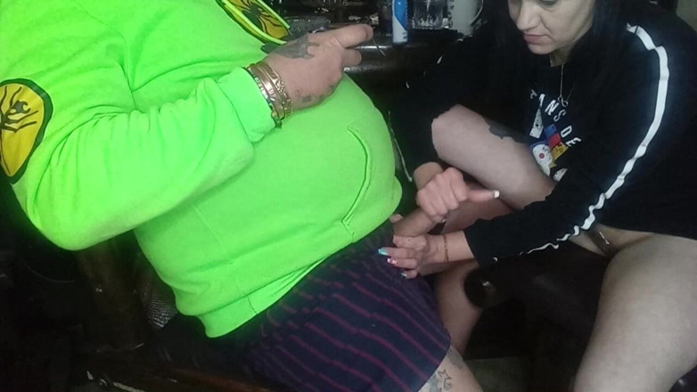 MysticBella: Giving Him a Handjob with His Cum Al Over My...
